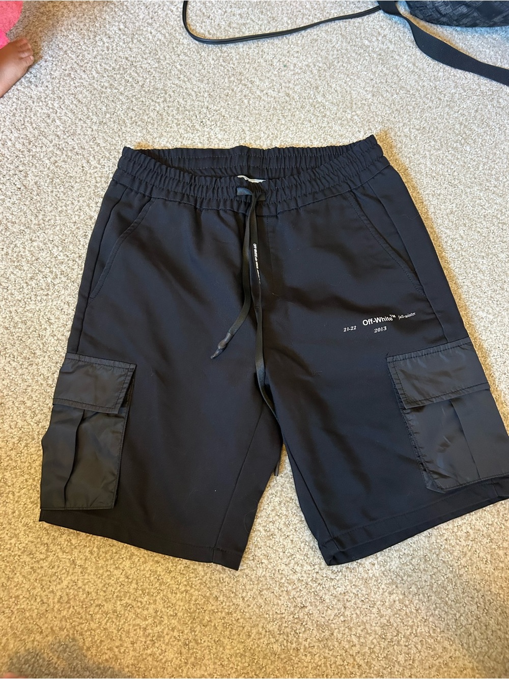 New Off-White Black Cargo Pocket Drawstring Shorts